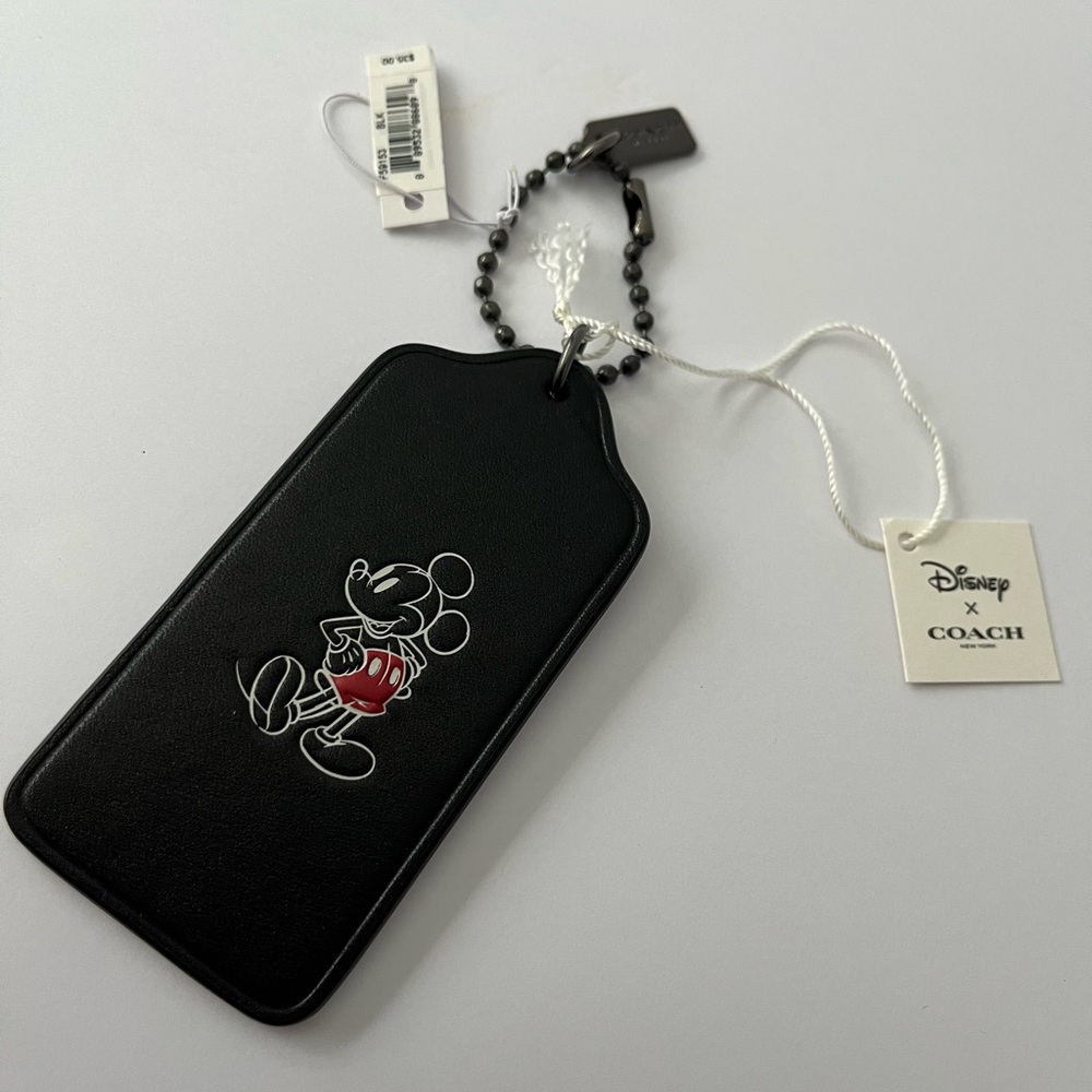 Coach x Disney Mickey Mouse leather hang tag bag charm keychain NWT